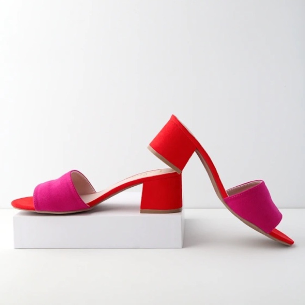 Lulu's Vibrant Pink and Red Block Heels